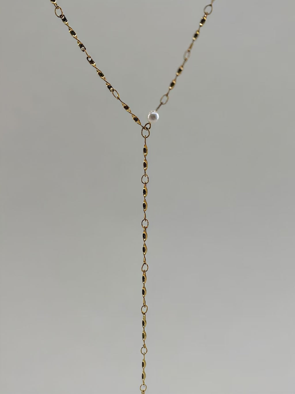 Elysian Pearl & Shimmer Chain Handcrafted Lariat Necklace