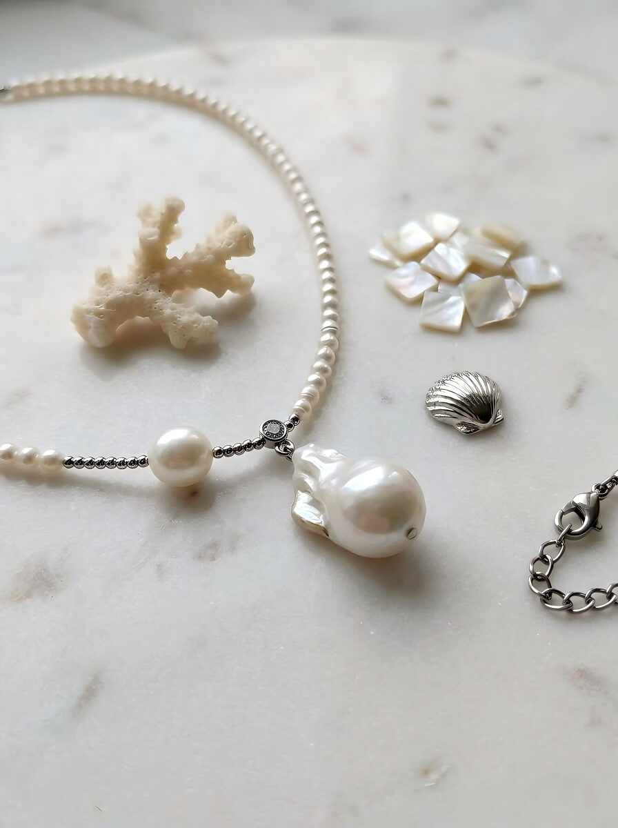The "Ocean Whisper" Asymmetric Baroque Pearl & Seed Pearl Handmade Necklace