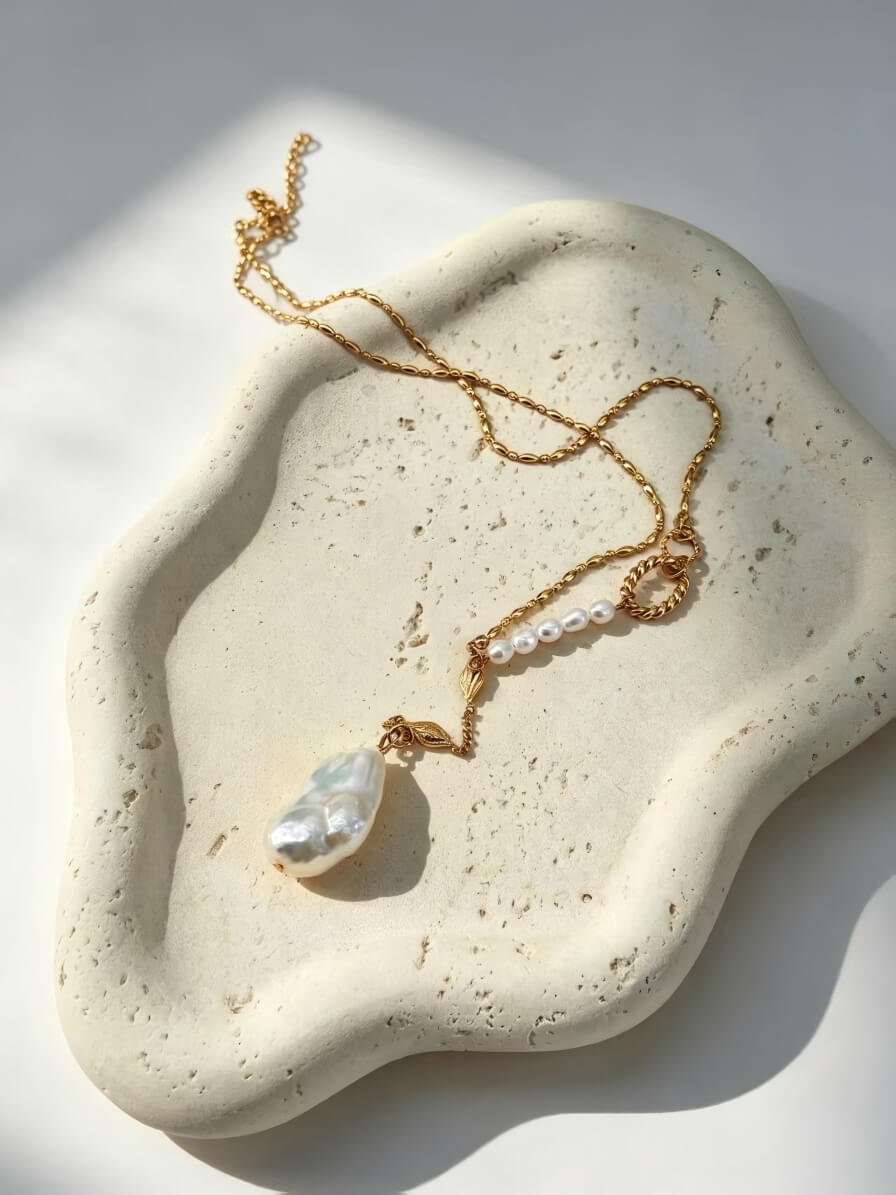 Liquid Moonlight Handcrafted Baroque Pearl Lariat Necklace