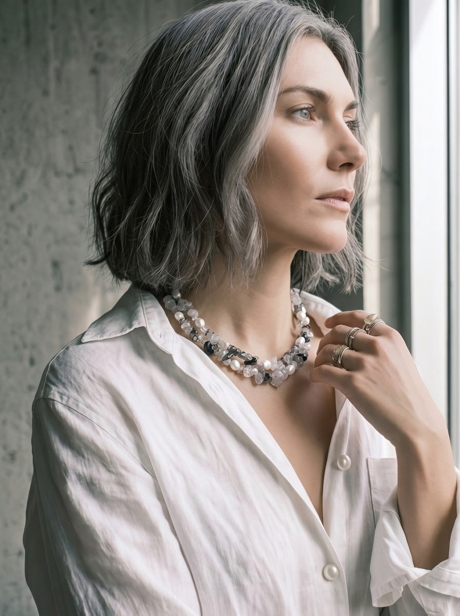 The Shadow & Light Handcrafted Tourmalinated Quartz & Baroque Pearl Choker