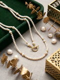 Aurelia Pearl Opera Necklace – Handcrafted Multi-Way Long Pearl Necklace with Textured Gold Accents