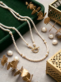 Aurelia Pearl Opera Necklace – Handcrafted Multi-Way Long Pearl Necklace with Textured Gold Accents