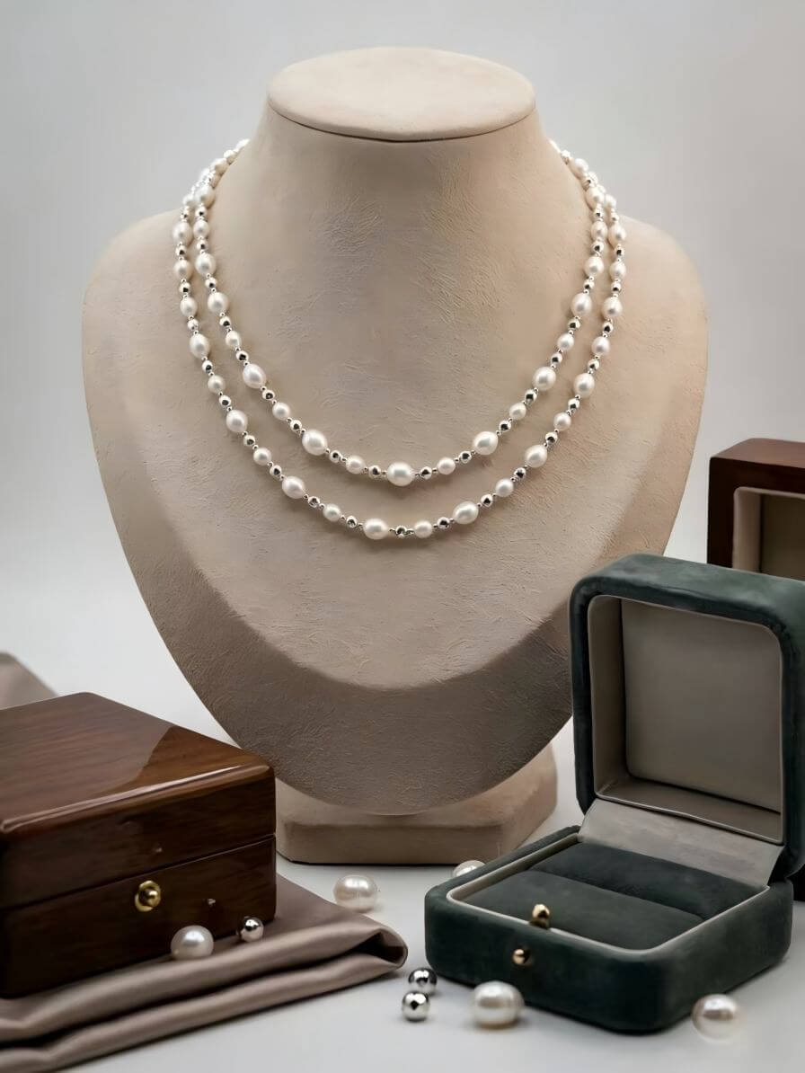 "Moonlit Echo" Hand-Linked Pearl Necklace