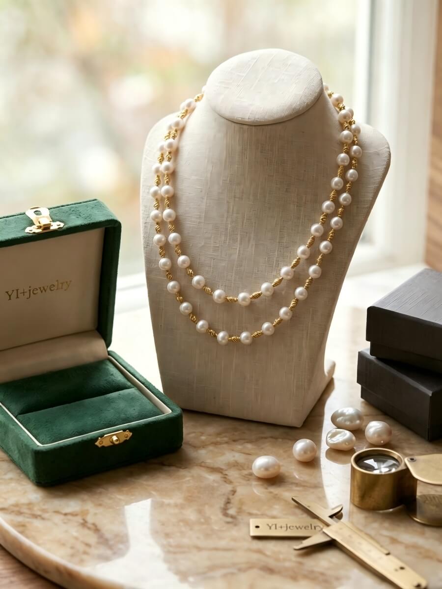 French Vintage Luxury: Handmade Double-Strand Pearl Choker | YI+ jewelry