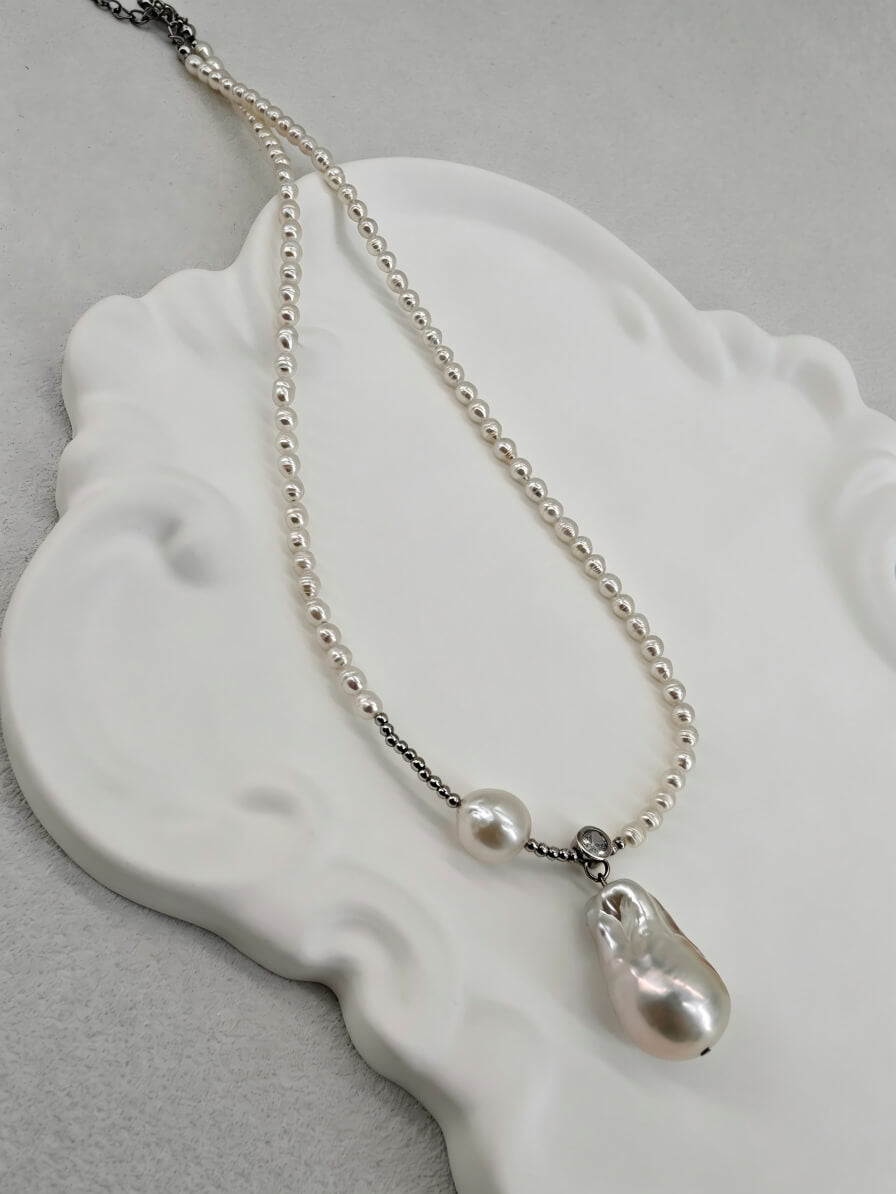 The "Ocean Whisper" Asymmetric Baroque Pearl & Seed Pearl Handmade Necklace