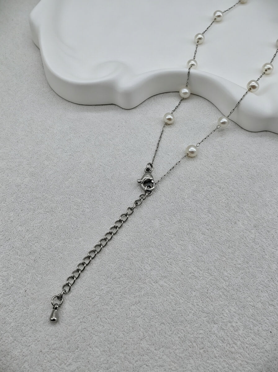 The ‘Grace’ – Handwoven Pearl Cross Pendant Necklace on Tin Cup Chain