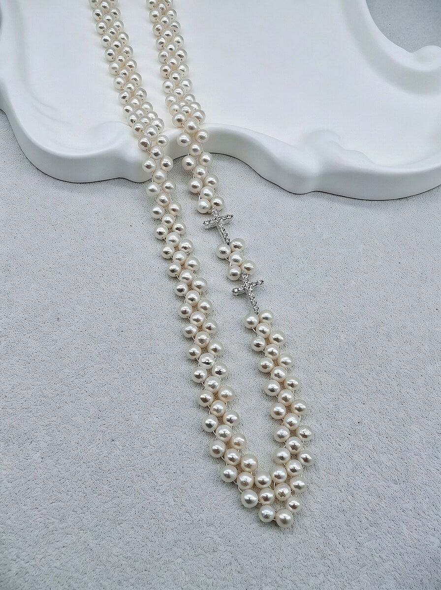 The Sacred Wave Woven Freshwater Pearl & S925 Silver Choker Necklace
