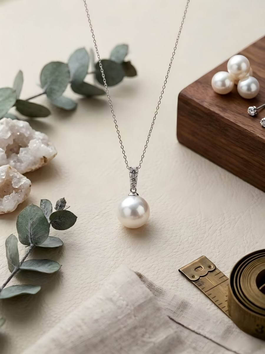 The Seraphina - Handmade Minimalist White Pearl Pendant NecklaceThe