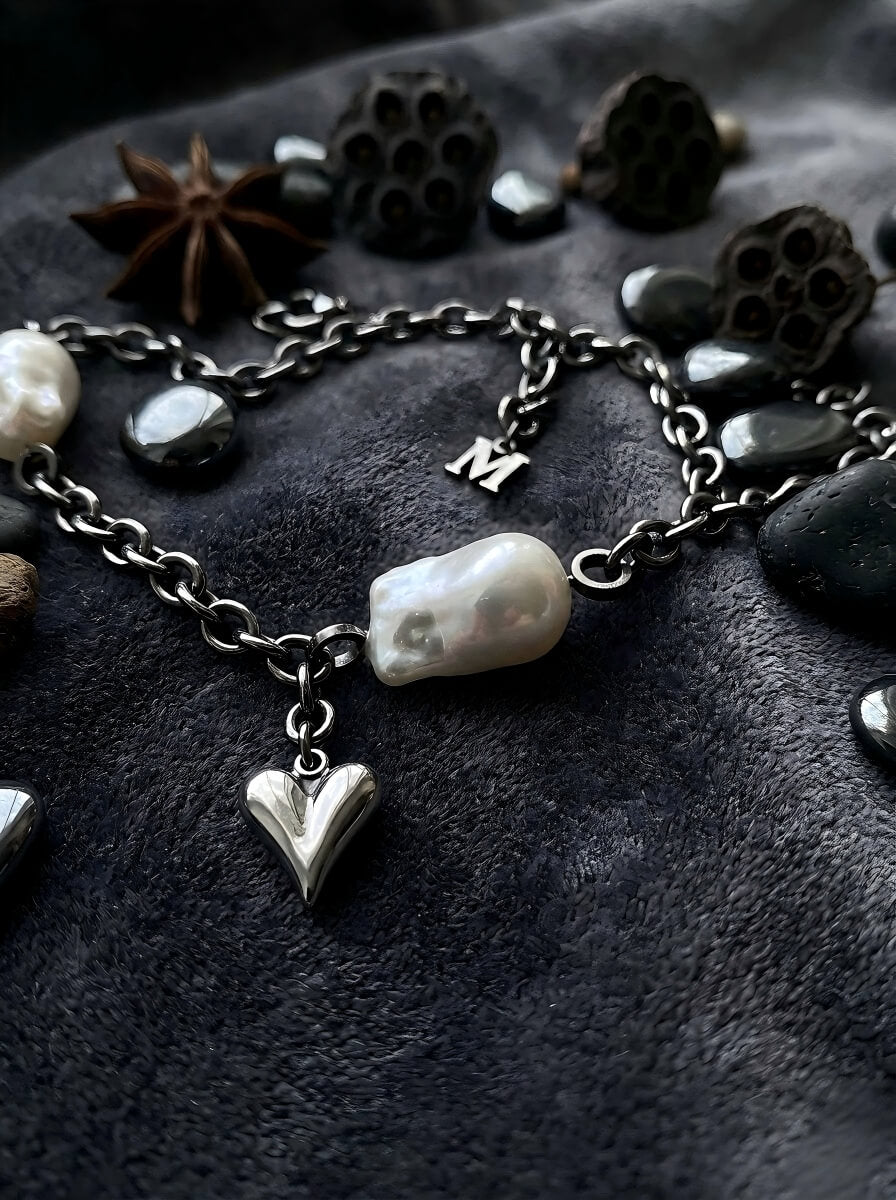 Handcrafted Baroque Pearl & Industrial Chain Choker