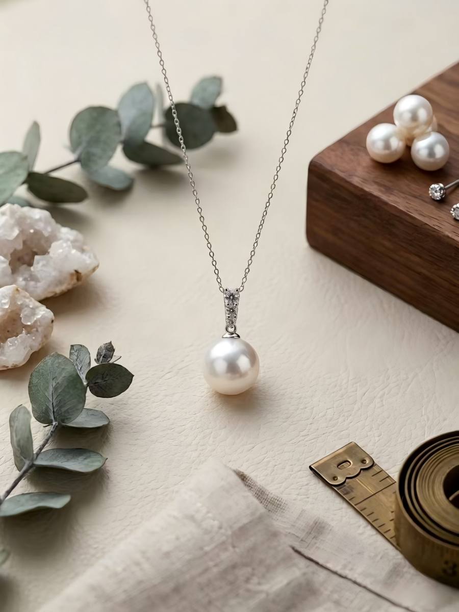The Seraphina - Handmade Minimalist White Pearl Pendant NecklaceThe