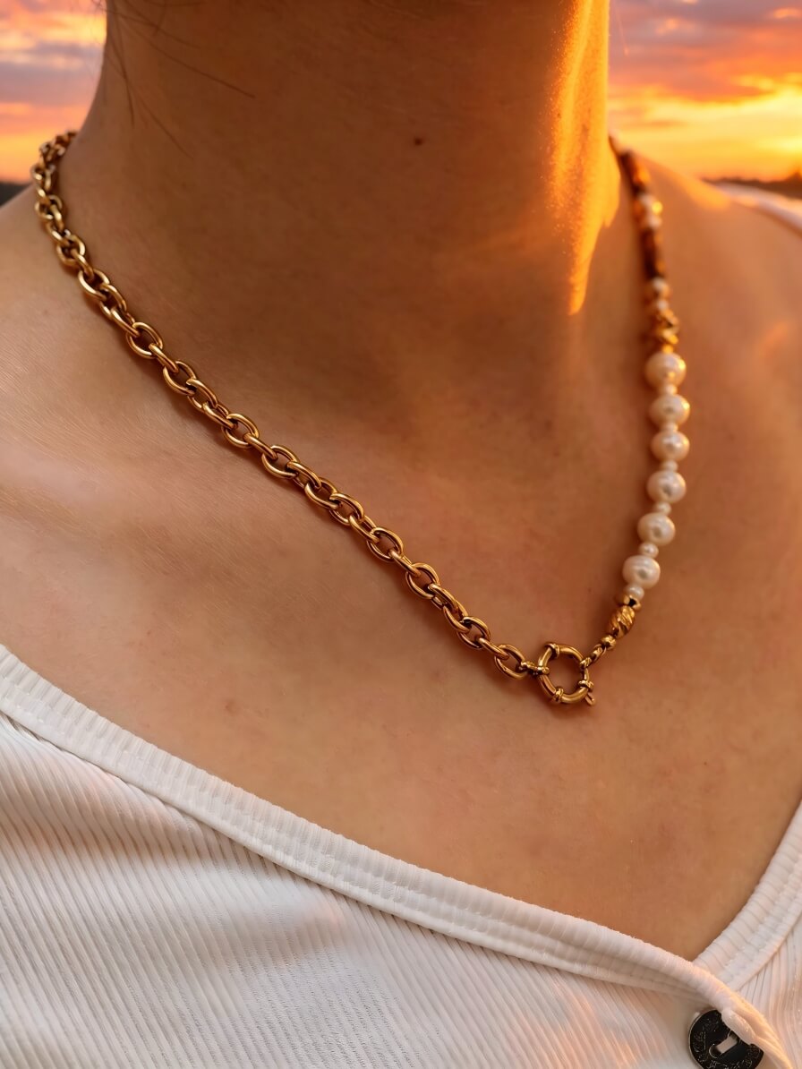 Echoes of Earth Handcrafted Baroque Pearl & Asymmetric Chain Necklace