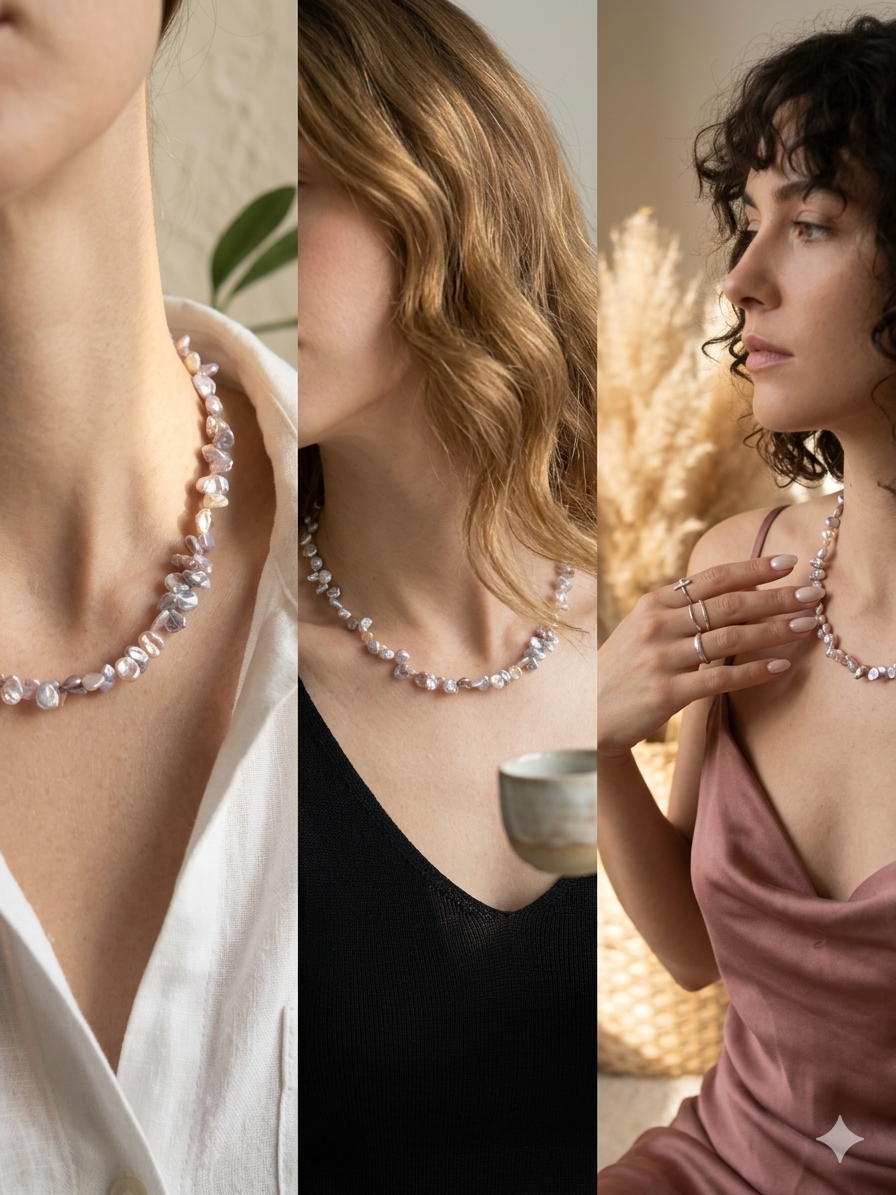 Luminous Baroque Pearl Statement Necklace – Handcrafted Irregular Freshwater Pearls