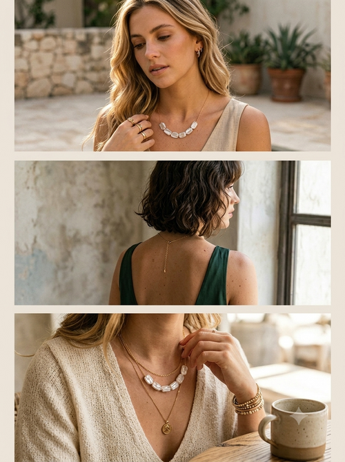 "Ethereal Ripples" Hand-Crafted Baroque Pearl Minimalist Necklace