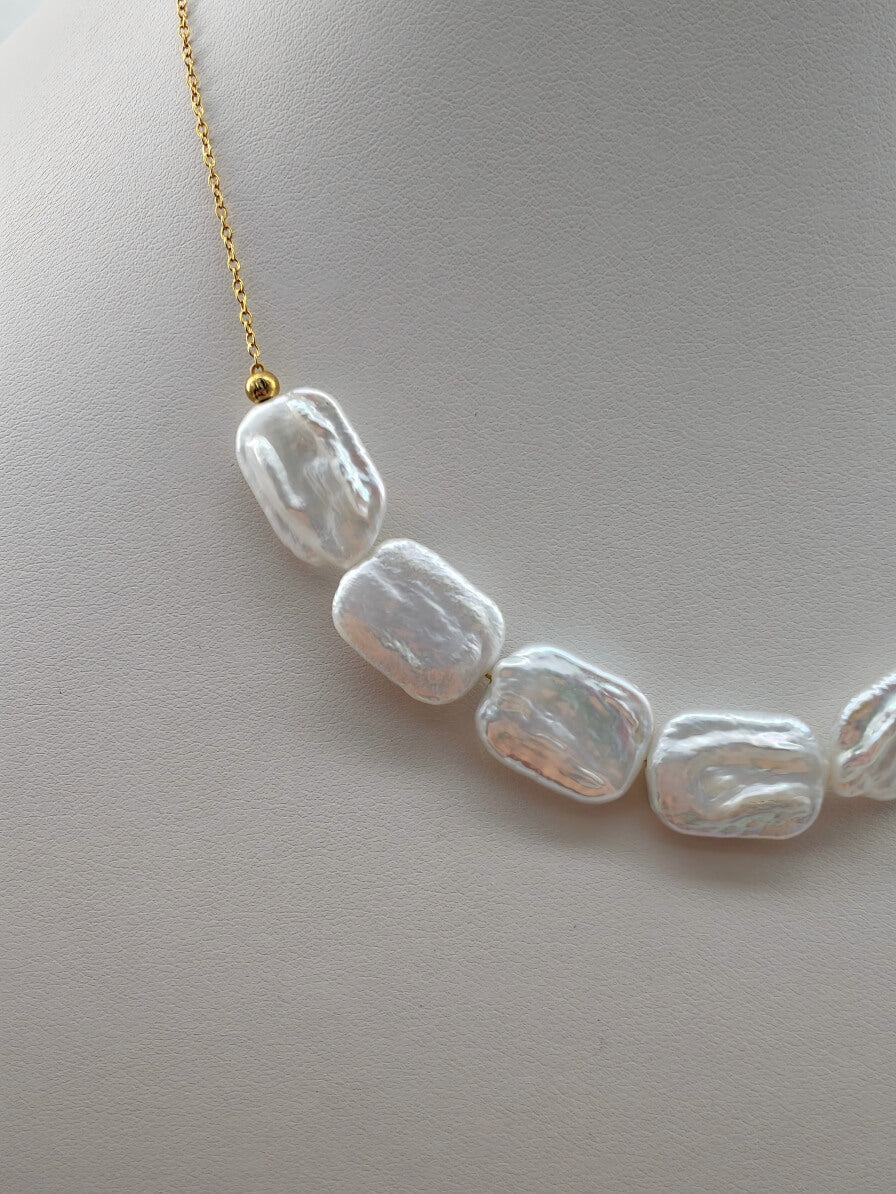 "Ethereal Ripples" Hand-Crafted Baroque Pearl Minimalist Necklace