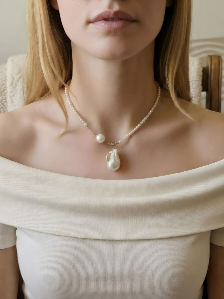 The "Ocean Whisper" Asymmetric Baroque Pearl & Seed Pearl Handmade Necklace