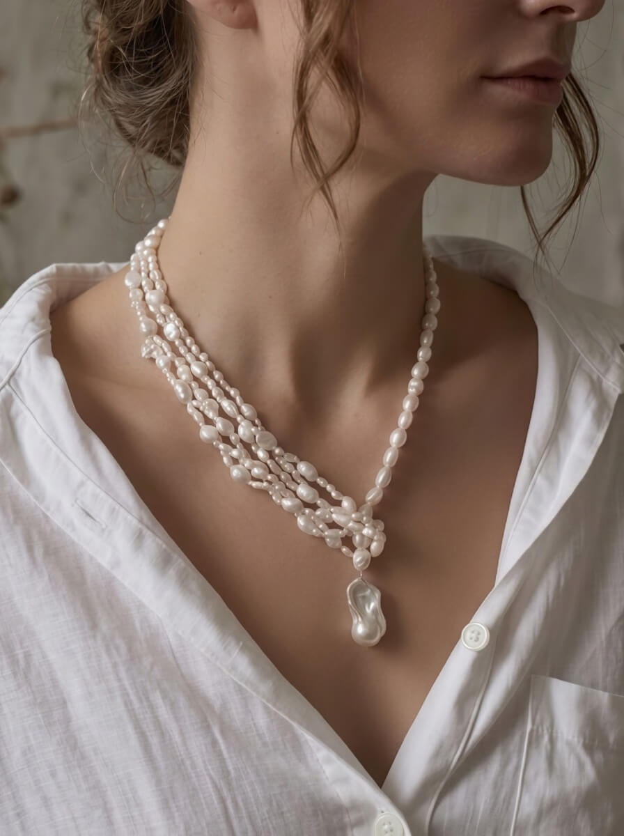The Serpentine Tide Handcrafted Baroque Pearl Lariat Necklace