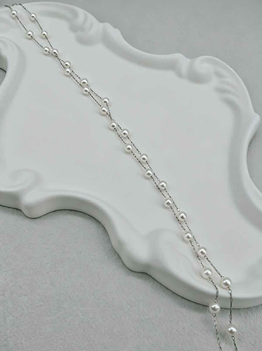 The ‘Grace’ – Handwoven Pearl Cross Pendant Necklace on Tin Cup Chain