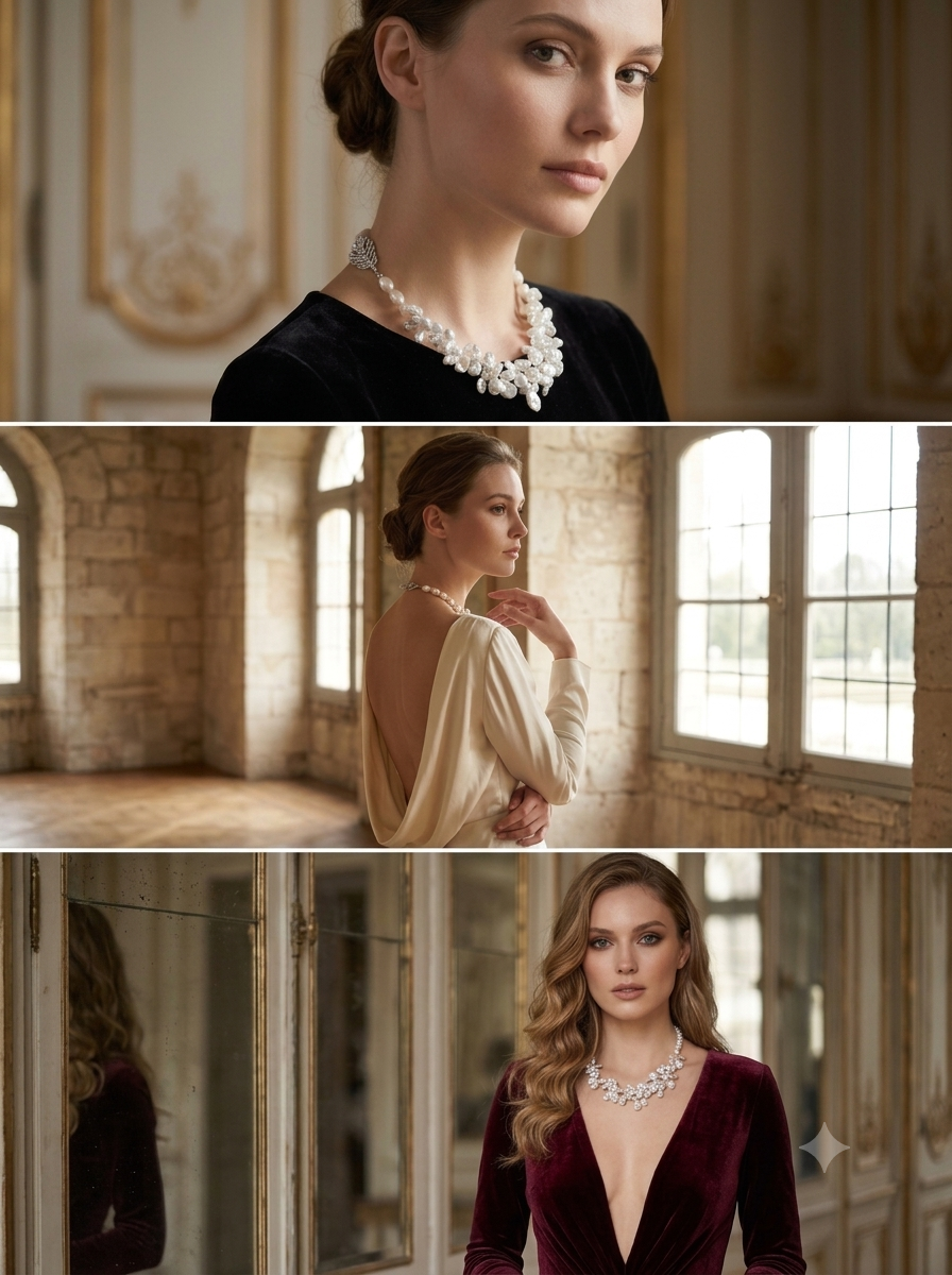 The "Ocean’s Whisper" Handmade Barque Pearl Cluster Necklace with Feather Clasp