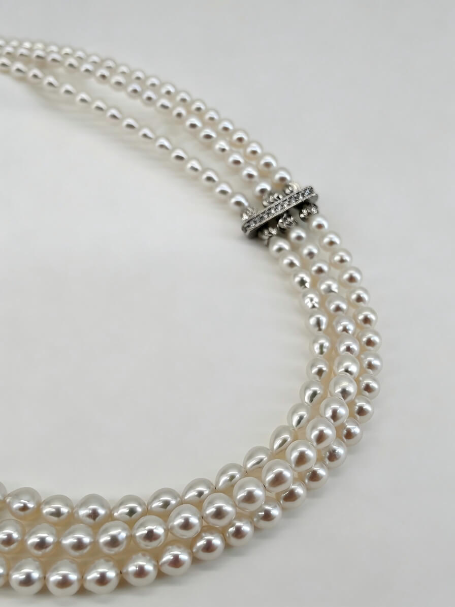 Genevieve Three-Strand Handcrafted Natural Freshwater Pearl Choker NecklaceOption