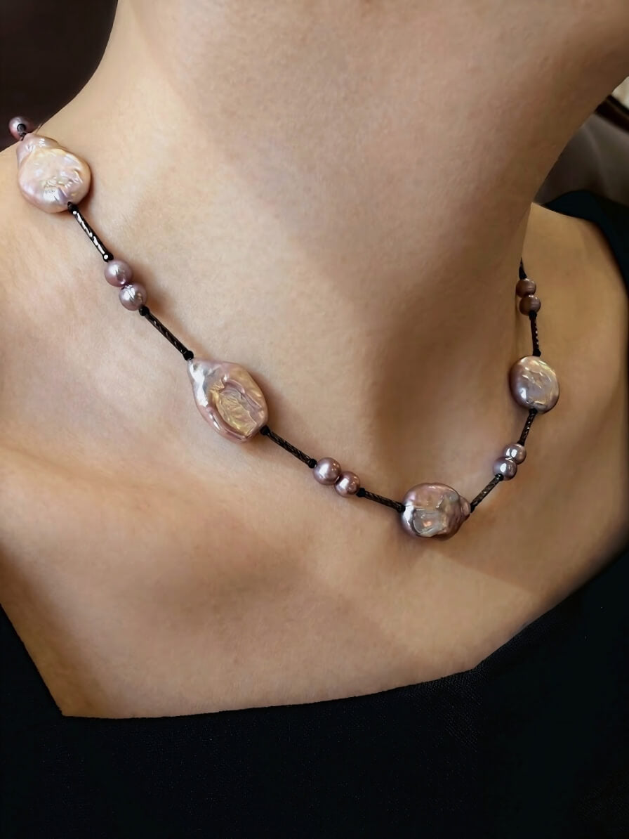 Cosmic Luster: Handmade Natural Baroque Pearl Choker / Necklace | YI+ jewelry