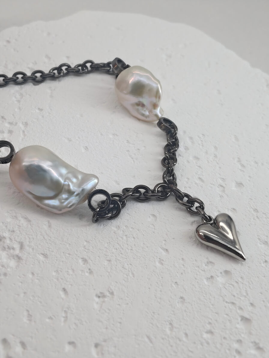 Handcrafted Baroque Pearl & Industrial Chain Choker