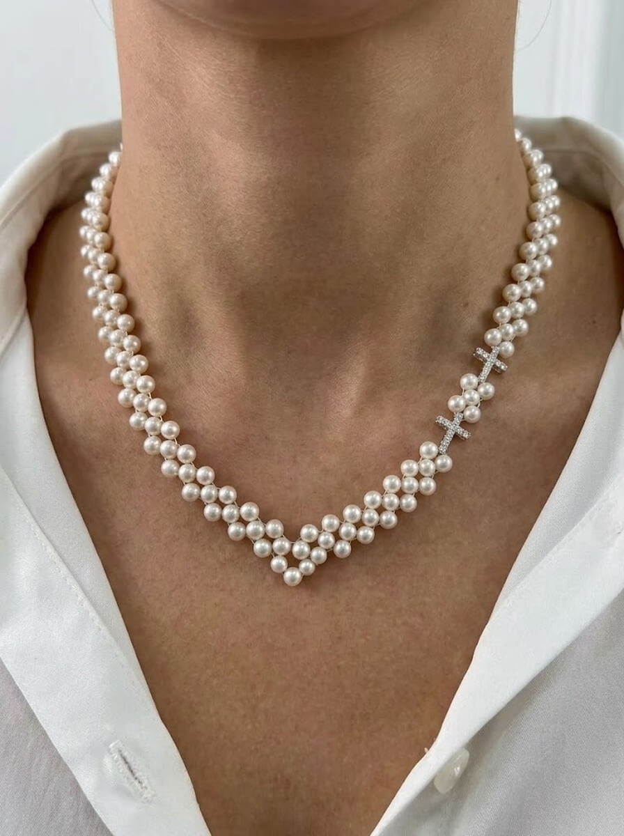 The Sacred Wave Woven Freshwater Pearl & S925 Silver Choker Necklace