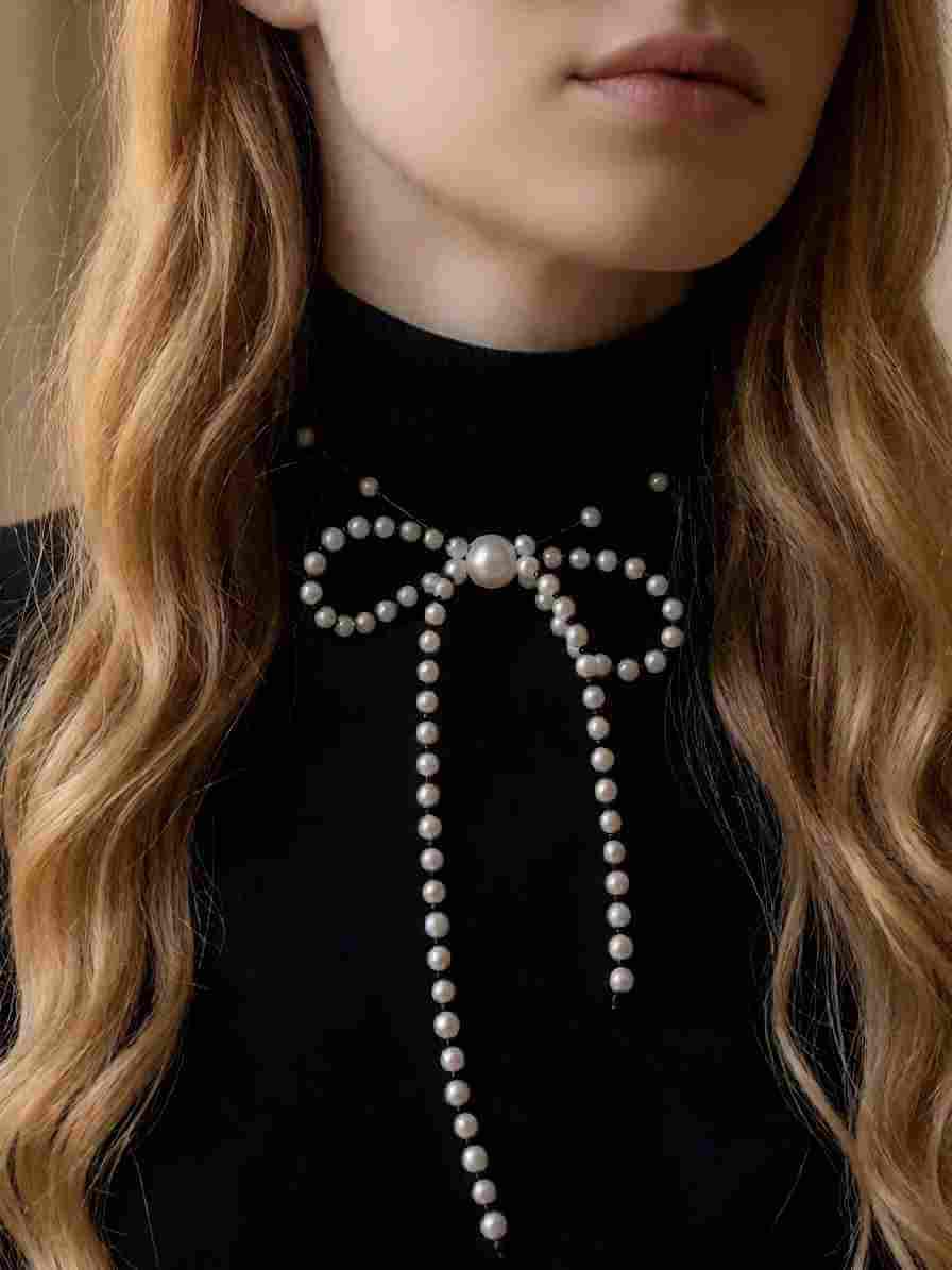 The Midnight Bow | Handcrafted Freshwater Pearl & Black Spinel Necklace