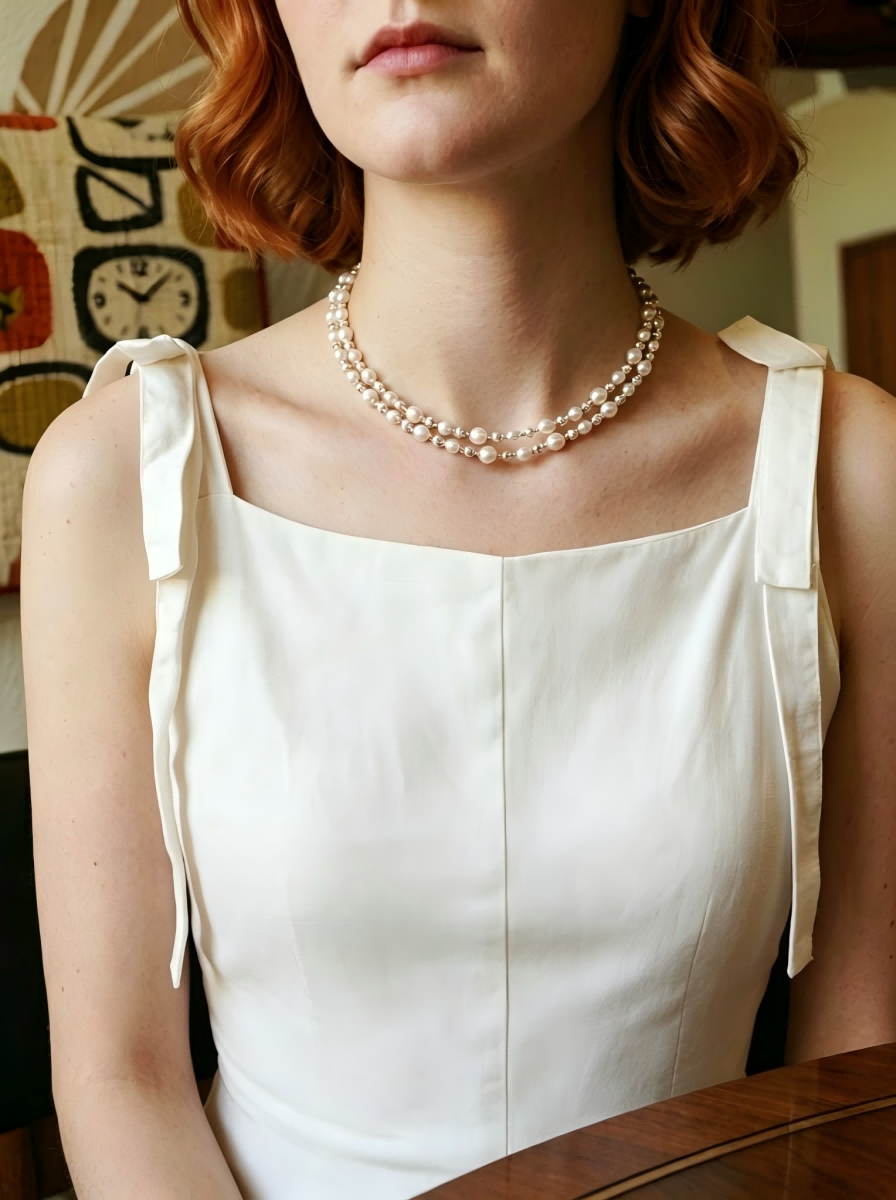 "Moonlit Echo" Hand-Linked Pearl Necklace