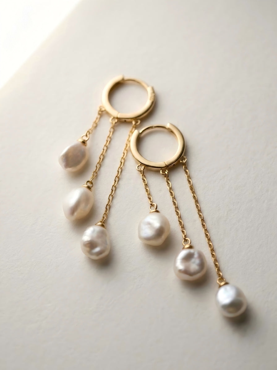 The Ocean’s Whisper — Handcrafted Baroque Pearl Cascade Huggie Earrings
