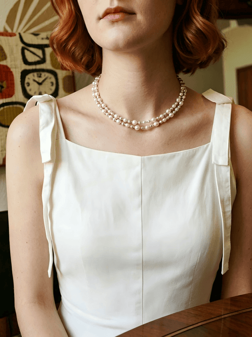 "Moonlit Echo" Hand-Linked Pearl Necklace