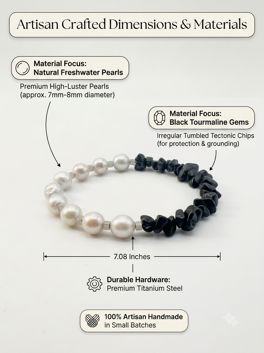 Echoes of Earth Handmade Pearl & Black Tourmaline Chip Bracelet