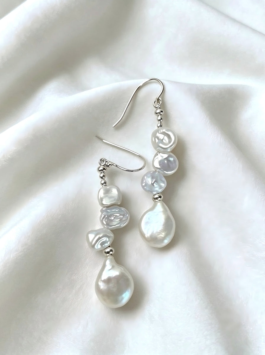 Ocean’s Whisper Handcrafted Baroque Pearl Drop Earrings in Sterling Silver