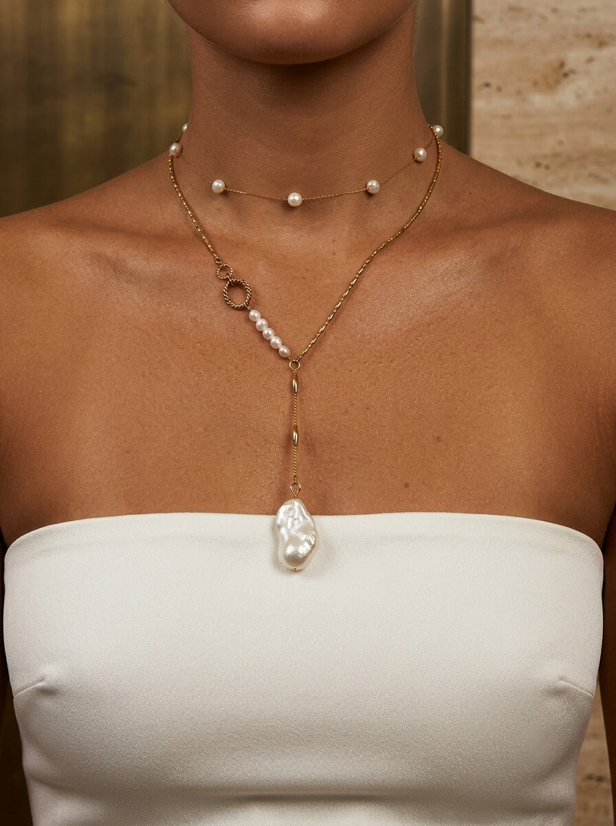 Liquid Moonlight Handcrafted Baroque Pearl Lariat Necklace