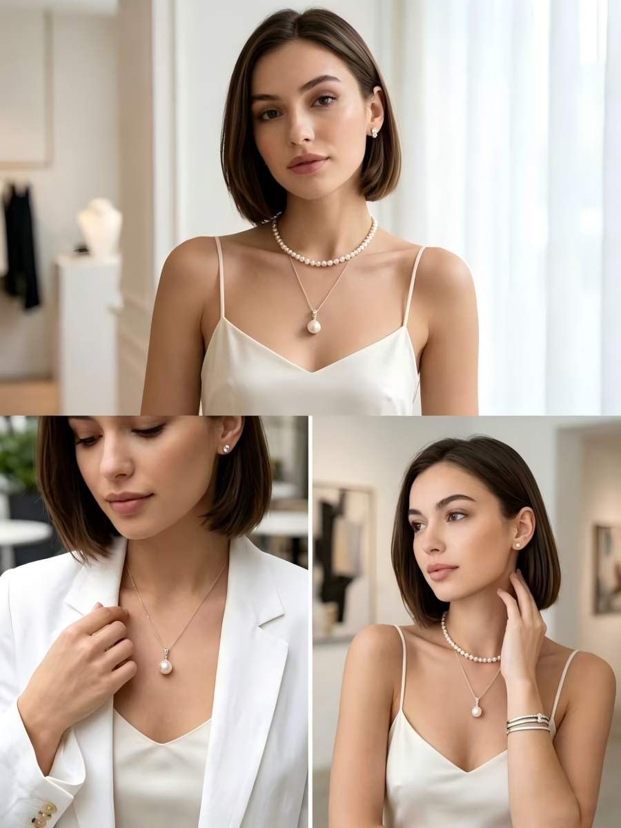 The Seraphina - Handmade Minimalist White Pearl Pendant NecklaceThe