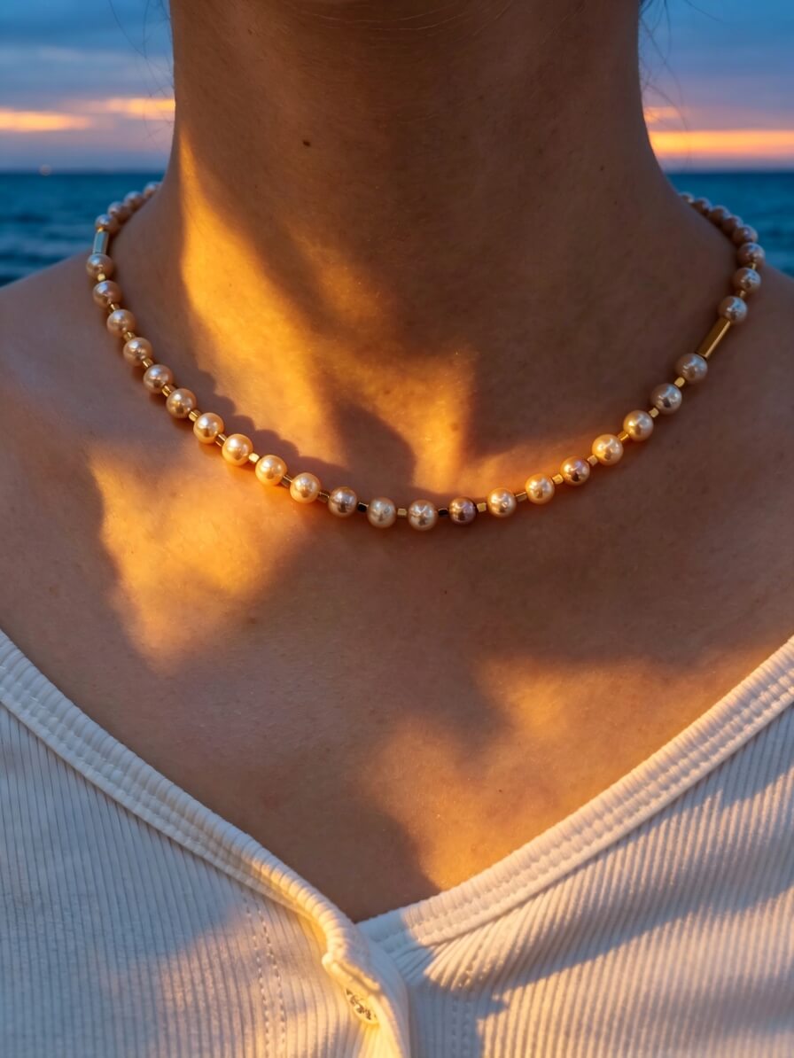 The Aurora Pastel Keshi Pearl Choker – Handmade Multi-Tone Pearl & Gold Column Necklace