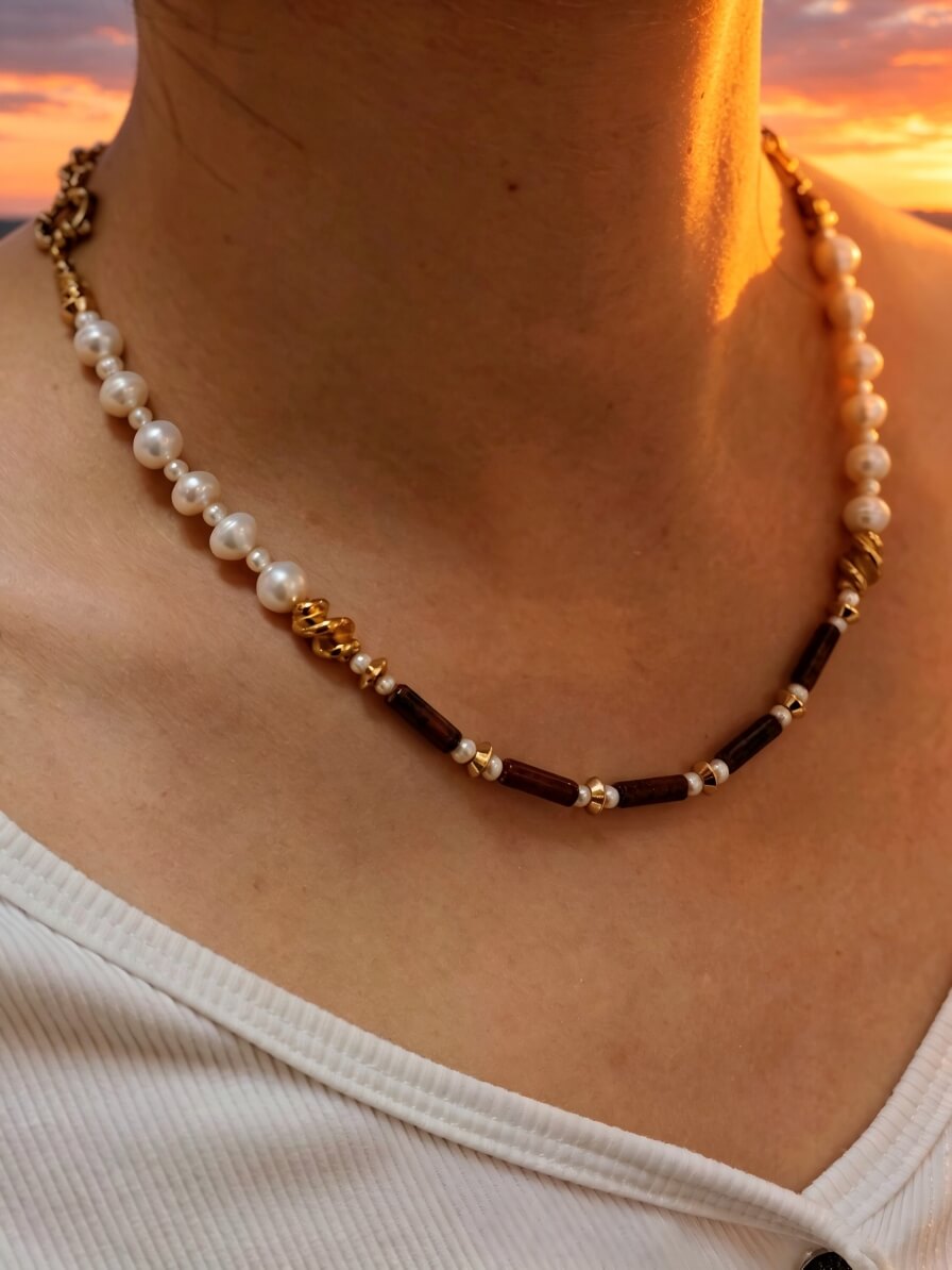 Echoes of Earth Handcrafted Baroque Pearl & Asymmetric Chain Necklace