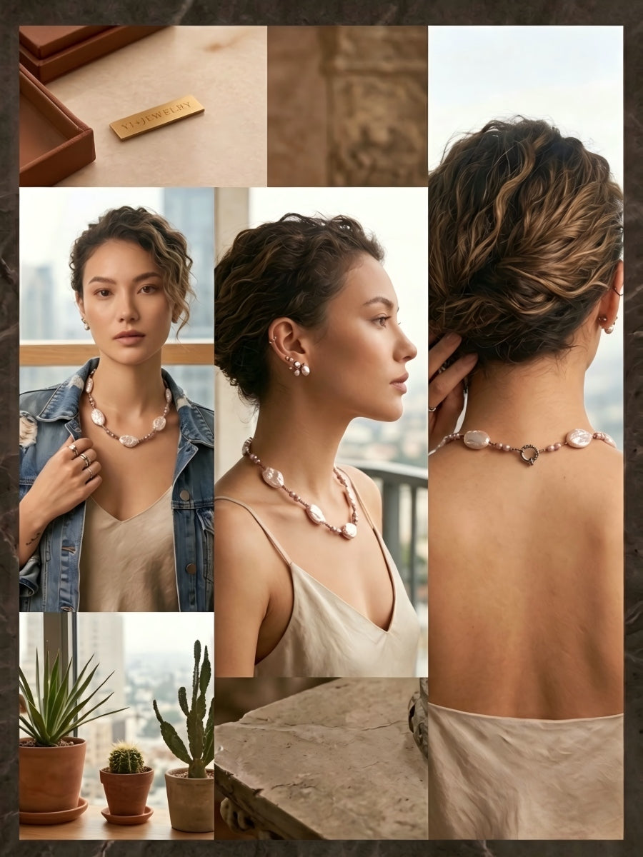 Cosmic Luster: Handmade Natural Baroque Pearl Choker / Necklace | YI+ jewelry