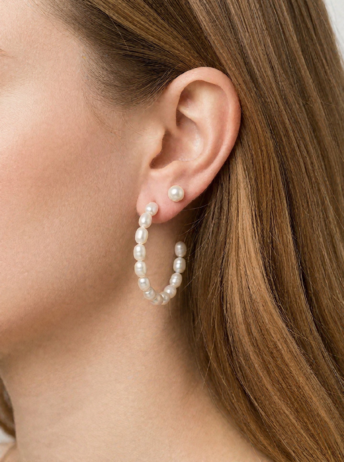 The Luminous Halo | Handcrafted Freshwater Pearl Open Hoop Earrings