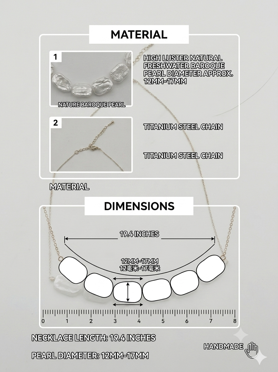 "Ethereal Ripples" Hand-Crafted Baroque Pearl Minimalist Necklace
