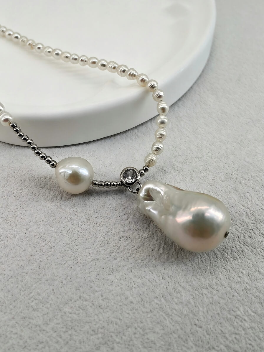 The "Ocean Whisper" Asymmetric Baroque Pearl & Seed Pearl Handmade Necklace