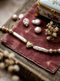 Amour Baroque – Handmade Pink Freshwater Pearl & Golden Heart Necklace