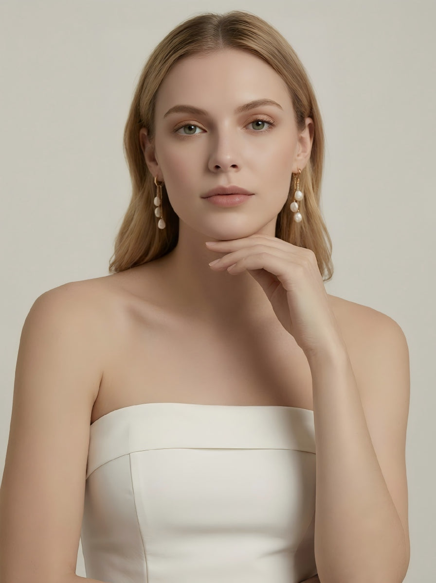 The Ocean’s Whisper — Handcrafted Baroque Pearl Cascade Huggie Earrings