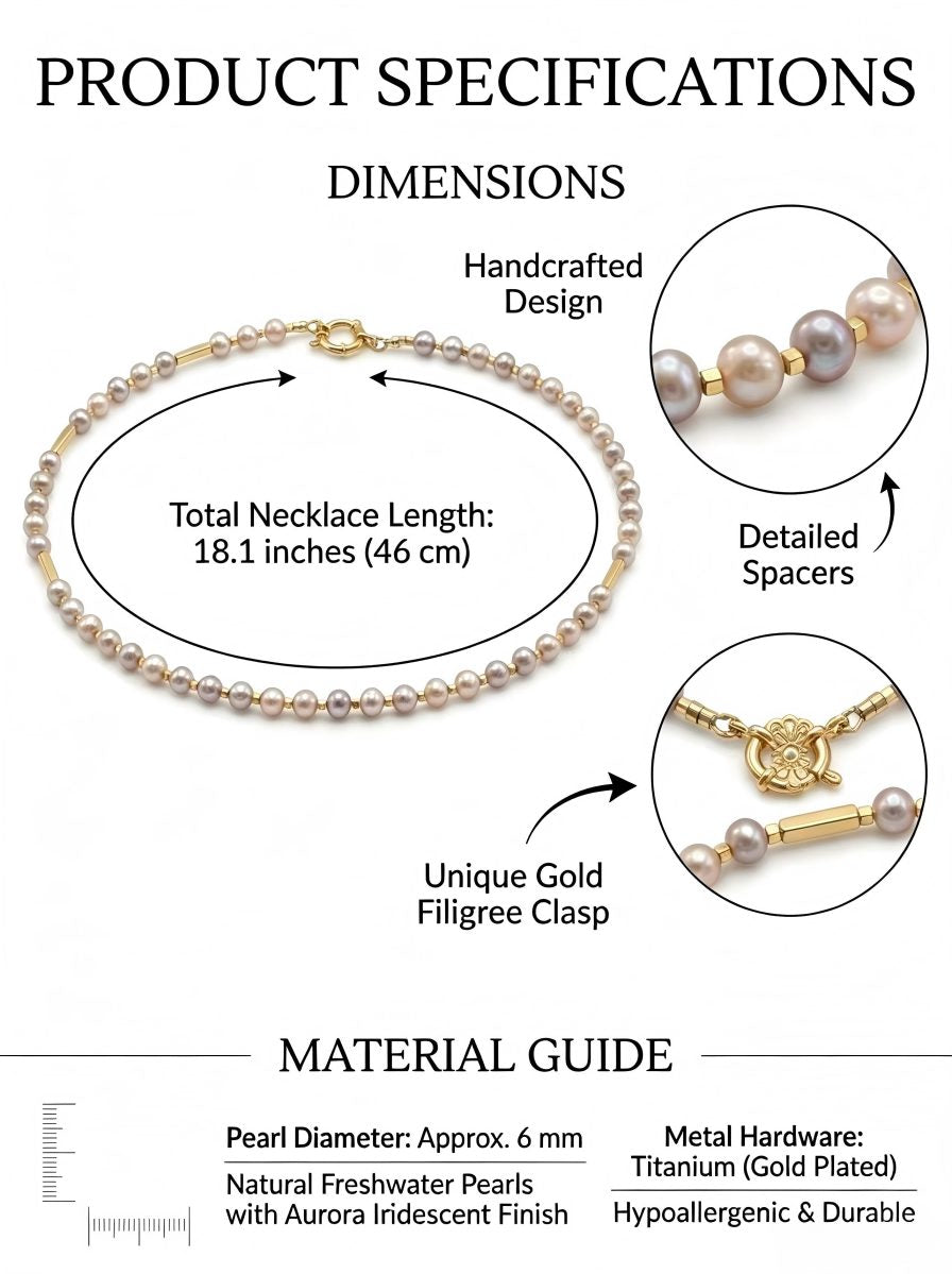 The Aurora Pastel Keshi Pearl Choker – Handmade Multi-Tone Pearl & Gold Column Necklace