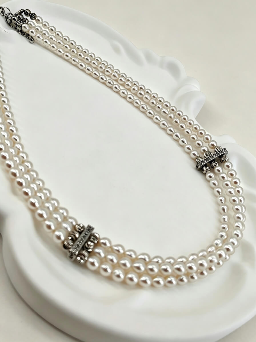 Genevieve Three-Strand Handcrafted Natural Freshwater Pearl Choker NecklaceOption