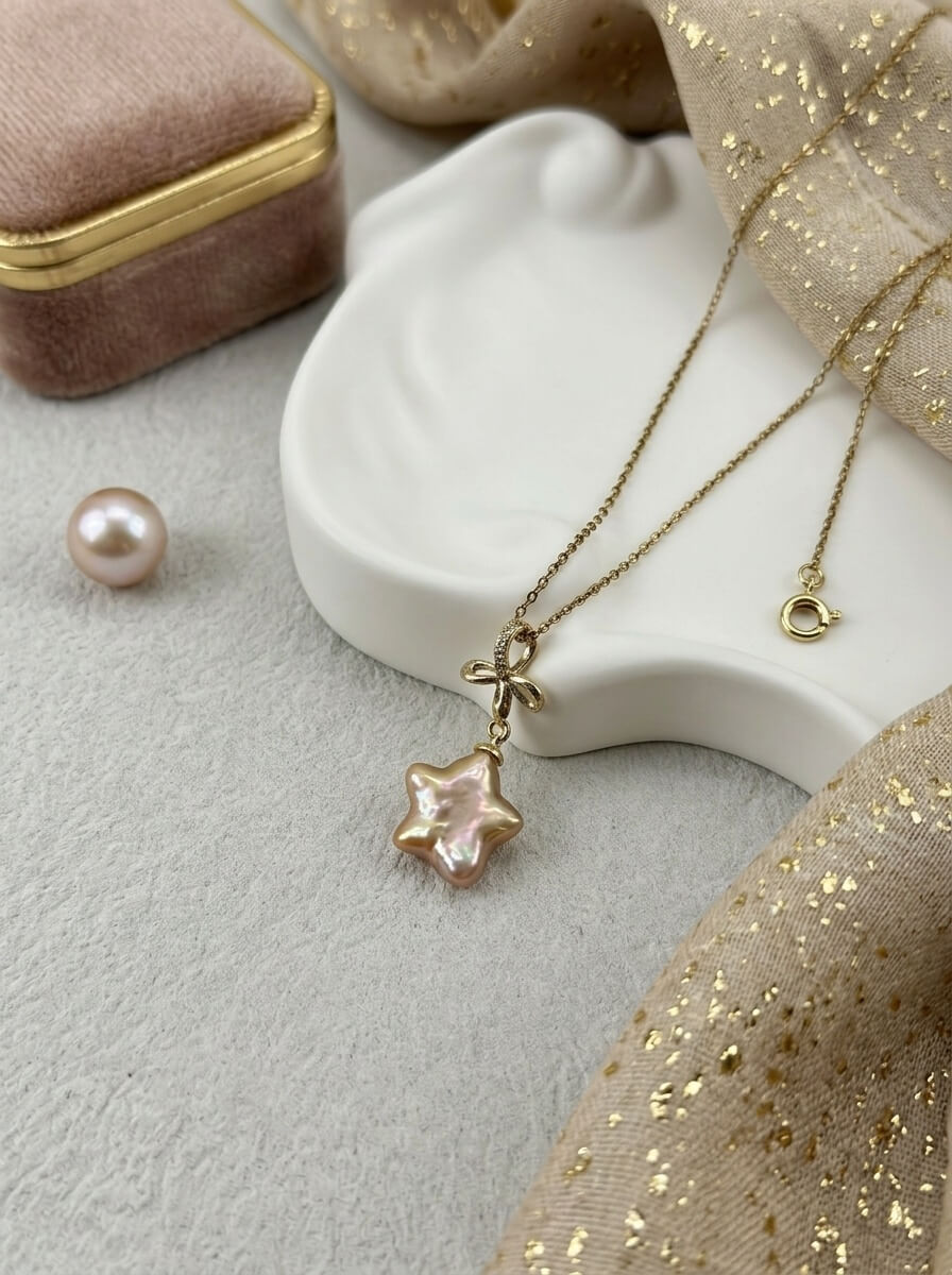 A Touch of Stardust Handcrafted Pink Pearl Necklace