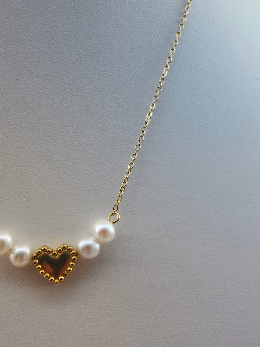"Whispers of the Sea" — Vintage Textured Golden Heart & Natural Pearl Necklace