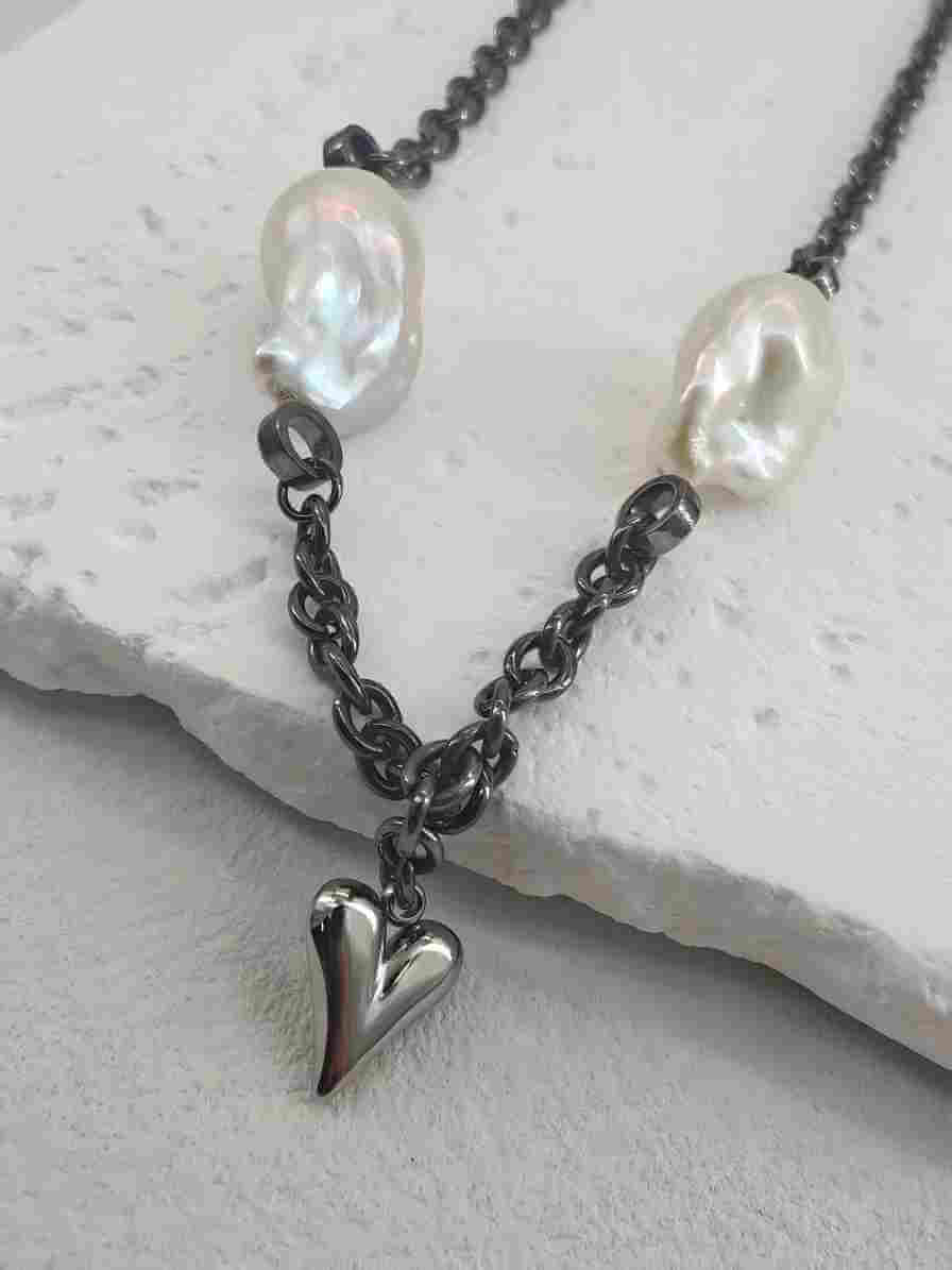 Handcrafted Baroque Pearl & Industrial Chain Choker