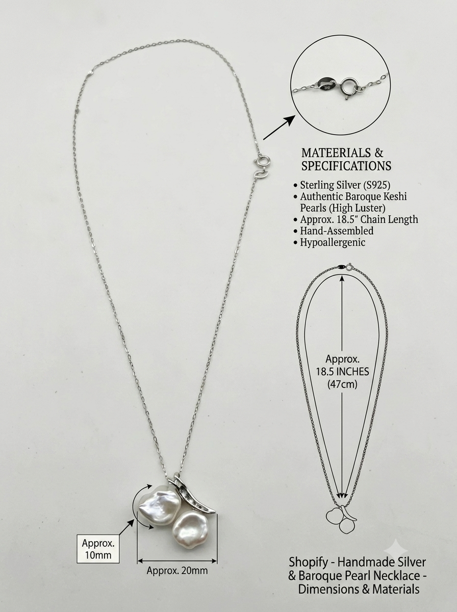Handcrafted French Vintage Baroque Pearl Double Pendant Necklace - Sterling Silver Cherry Blossom Drop Choker