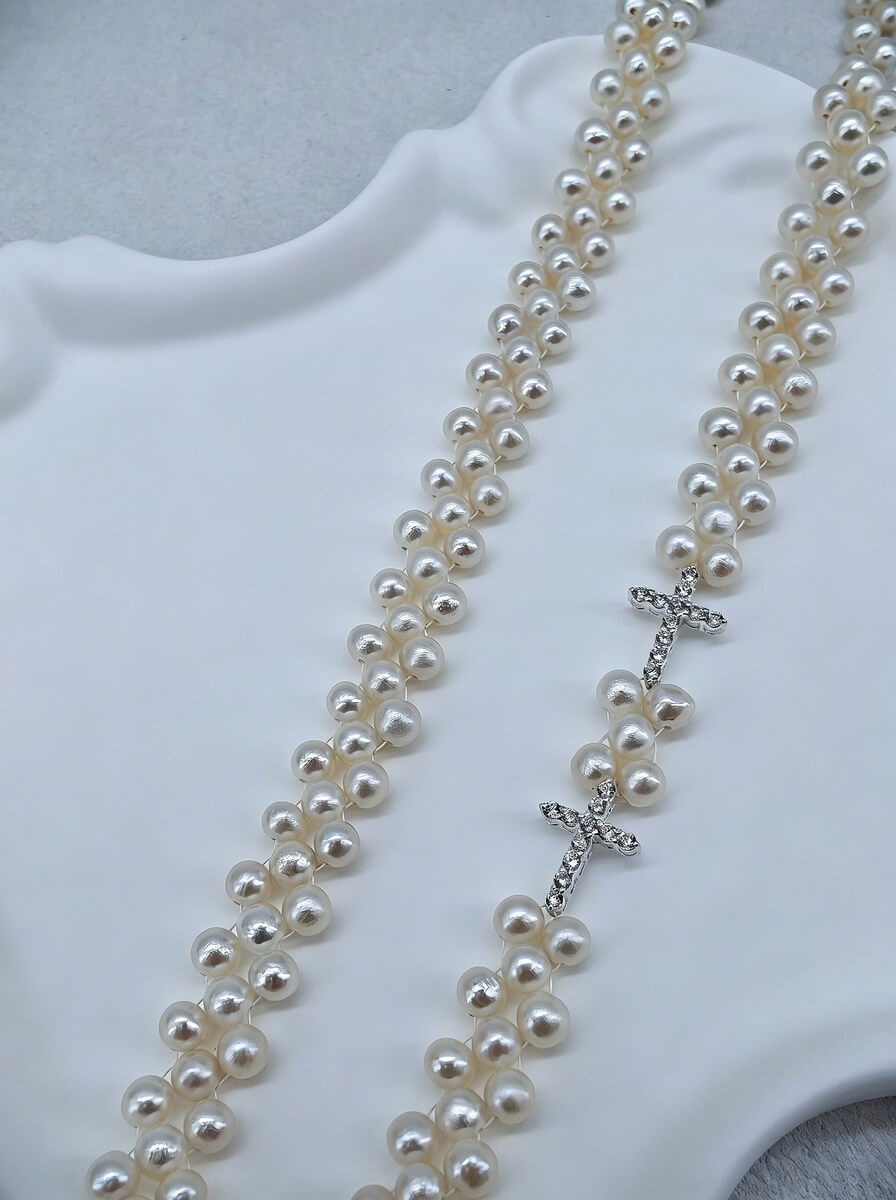 The Sacred Wave Woven Freshwater Pearl & S925 Silver Choker Necklace