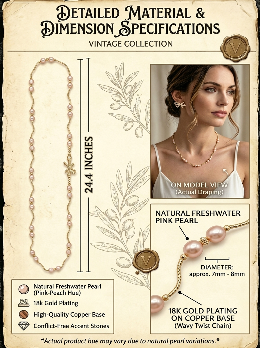 Aurelia Pink Freshwater Pearl Necklace with Vintage Bow Clasp